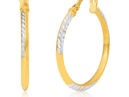 Silverfilled 9ct Yellow Gold 20mm Diamond Cut Hoop Earrings For Sale