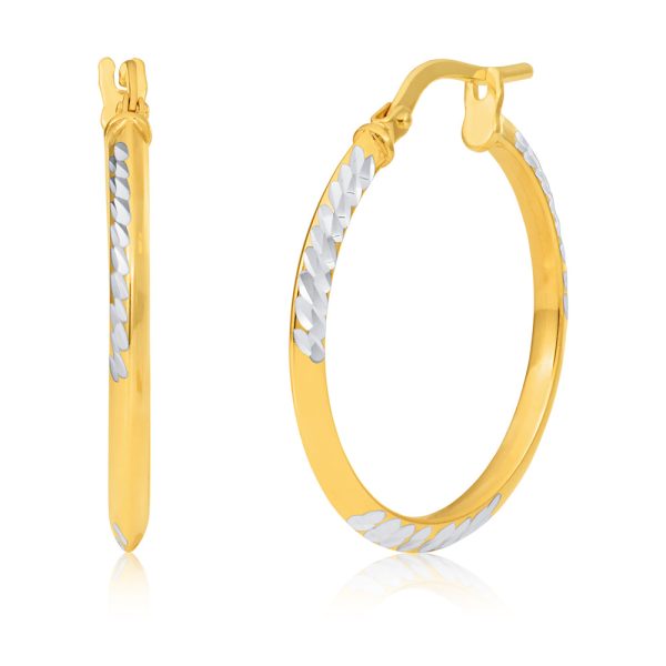 Silverfilled 9ct Yellow Gold 20mm Diamond Cut Hoop Earrings For Sale