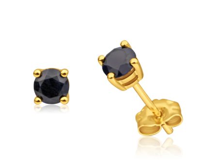 9ct Yellow Gold Natural Sapphire Stud Earrings For Discount