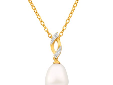 9ct Alluring Yellow Gold 9mm Freshwater Pearl and Diamond Pendant Online