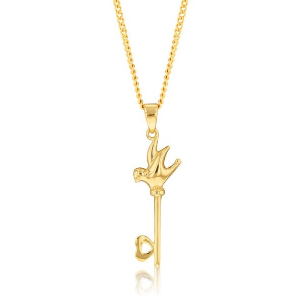 9ct Yellow Gold Bird And Butterfly Key Pendant For Cheap