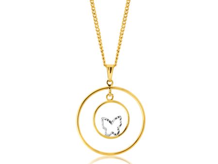 9ct Yellow Gold Butterfly Double Ring Pendant For Cheap