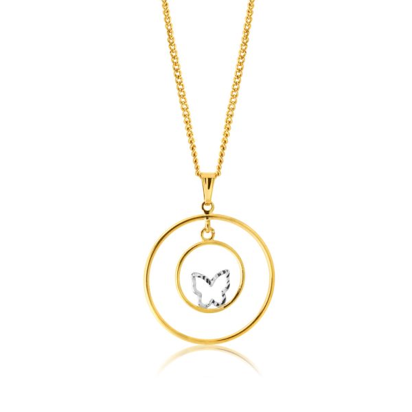 9ct Yellow Gold Butterfly Double Ring Pendant For Cheap