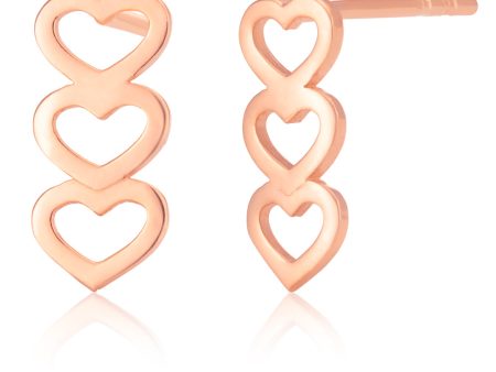 9ct Rose-Colour Gold Filled Three Hearts Stud Earrings For Cheap