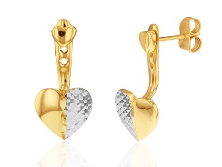 9ct Yellow Gold Two Tone Heart Earjacket Earrings Online now