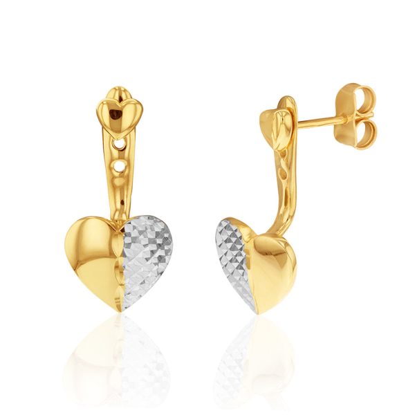 9ct Yellow Gold Two Tone Heart Earjacket Earrings Online now