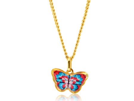 9ct Yellow Gold Red and Blue Butterfly Pendant Online Hot Sale