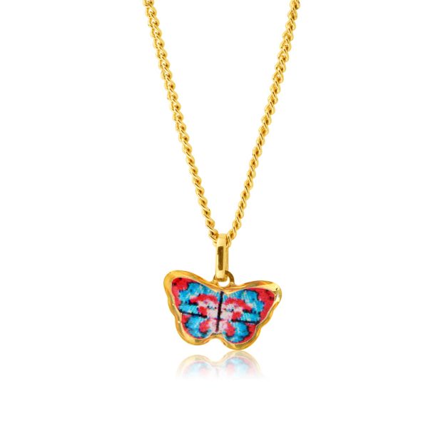 9ct Yellow Gold Red and Blue Butterfly Pendant Online Hot Sale