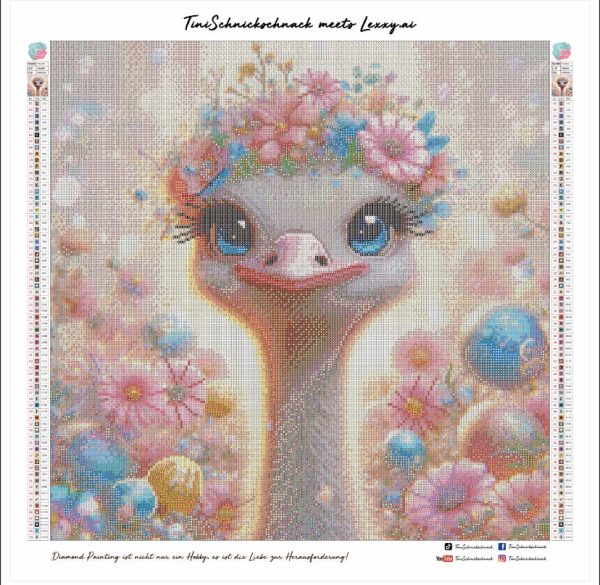 Diamond Painting Bild  Vogelstrauß Lulu  von AI-Artist Lexxy.Ai 50x50cm (inkl. Fairy Dust) Online Hot Sale