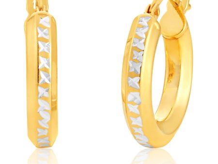 9ct Yellow Gold Silver Filled Hoop Earrings with diamond cut cross pattern feature Cheap