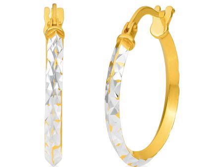 9ct Yellow Gold Silver Filled 15mm Hoop Earrings with diamond cut feature Online Sale