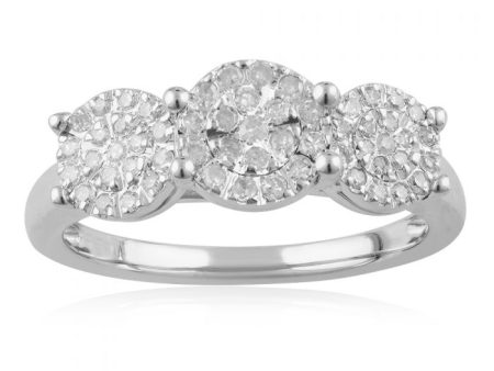 Sterling Silver Diamond Trilogy Ring with 57 Brilliant Cut Diamonds  2.5 Carat Look  For Cheap