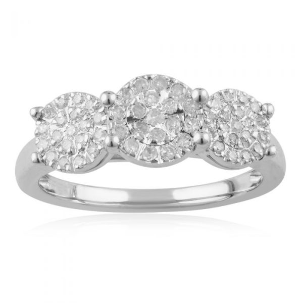 Sterling Silver Diamond Trilogy Ring with 57 Brilliant Cut Diamonds  2.5 Carat Look  For Cheap