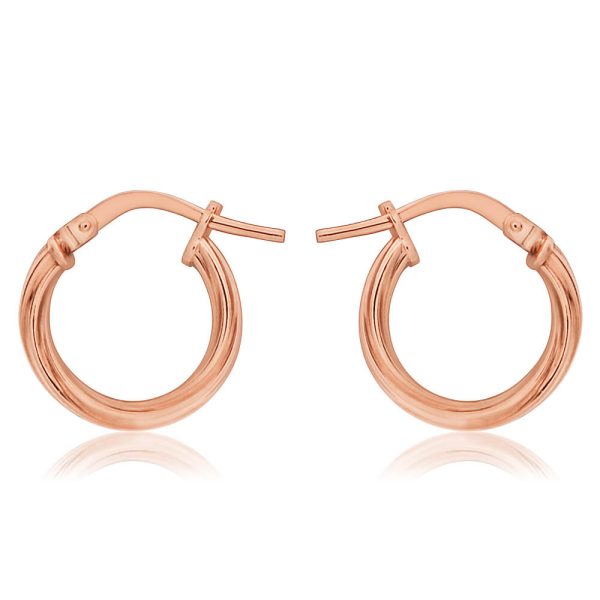 9ct Rose Gold Silver Filled Twist Hoop Earrings in 10mm Sale