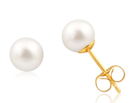 14ct Yellow Gold 6mm White Freshwater Pearl Stud Earrings Sale