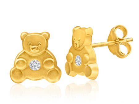 9ct Yellow Gold Cubic Zirconia Teddy Bear Stud Earrings Online now