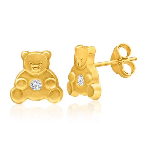 9ct Yellow Gold Cubic Zirconia Teddy Bear Stud Earrings Online now