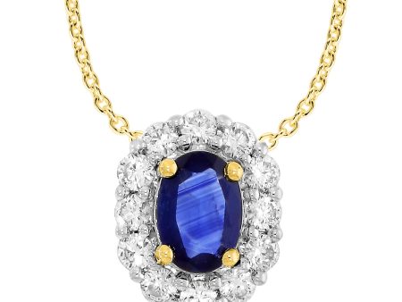 18ct Yellow Gold Natural Sapphire & Diamond Pendant with 45cm Chain Online