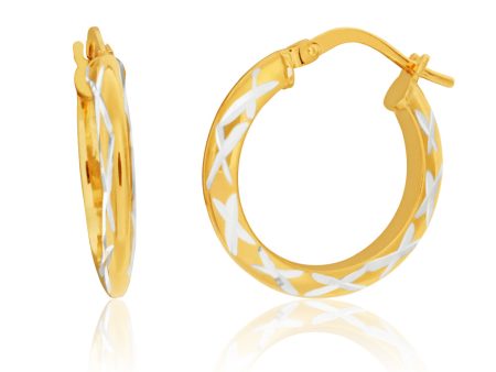 9ct Yellow Gold Silver Filled Criss Cross Diamond Cut 15mm Hoops Earrings Online now