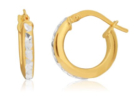 9ct Yellow Gold Silver Filled Diamond Cut 10mm Hoops Earrings Supply