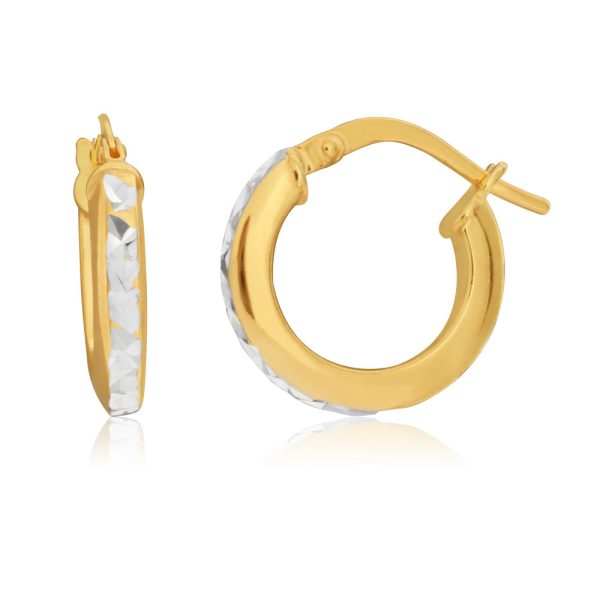 9ct Yellow Gold Silver Filled Diamond Cut 10mm Hoops Earrings Supply