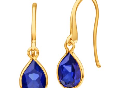 9ct Alluring Yellow Gold Created Sapphire Drop Earrings Supply