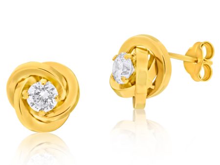 9ct Yellow Gold Cubic Zirconia Polished Knot Stud Earrings Online Hot Sale