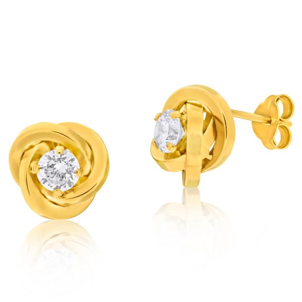 9ct Yellow Gold Cubic Zirconia Polished Knot Stud Earrings Online Hot Sale