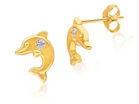 9ct Yellow Gold Cubic Zirconia Dolphin Stud Earrings For Discount