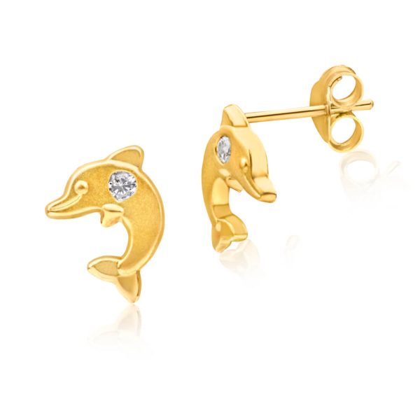 9ct Yellow Gold Cubic Zirconia Dolphin Stud Earrings For Discount