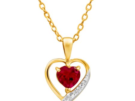 9ct Alluring Yellow Gold Created Ruby + Diamond Pendant Hot on Sale