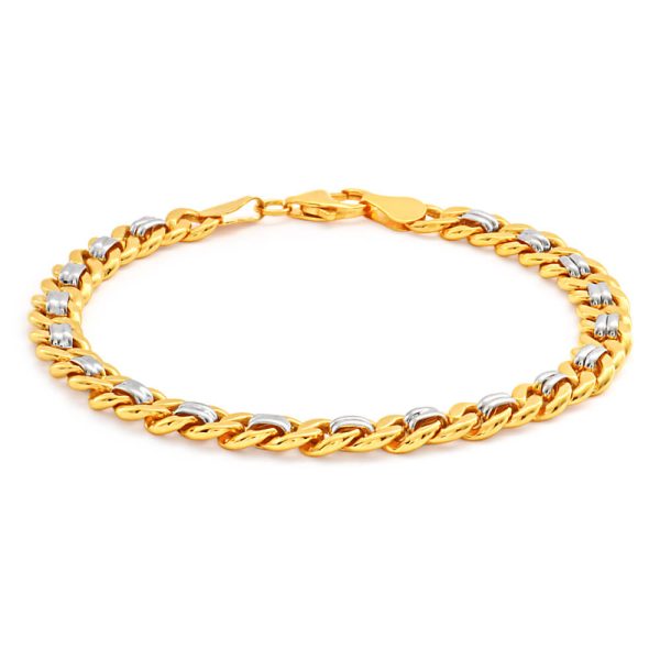 9ct Yellow and White Gold Silver Filled Curb 19cm Bracelet Cheap