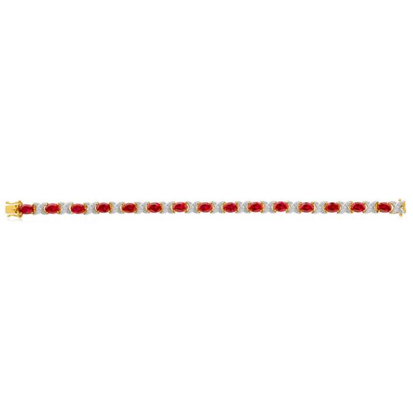 9ct Yellow Gold Created Ruby + Diamond 19CM Bracelet Online Sale