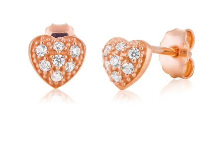 9ct Rose Gold Silver Filled Heart Cubic Zirconia Studs on Sale