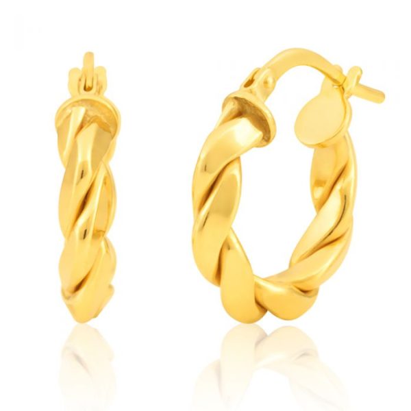 Silverfilled 9ct Yellow Gold Fancy Twist 10mm Hoop Earrings Online Hot Sale