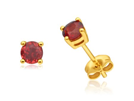 9ct Yellow Gold Garnet Stud Earrings on Sale