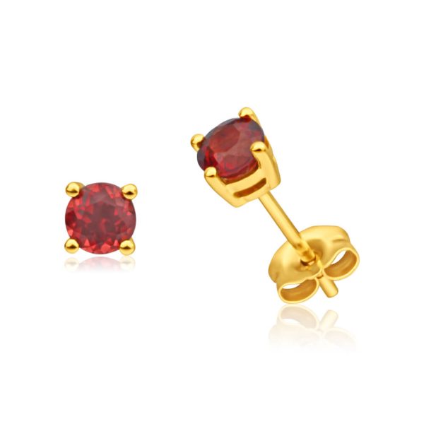 9ct Yellow Gold Garnet Stud Earrings on Sale