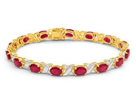 9ct Yellow Gold Created Ruby + Diamond 19CM Bracelet Online Sale