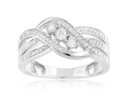 1 4 Carat Diamond Ring with 3 Offset Feature Diamonds Ring in Sterling Silver For Sale