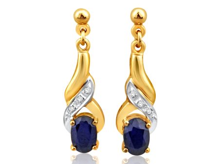 9ct Alluring Yellow Gold Natural Sapphire and Diamond Drop Earrings Hot on Sale