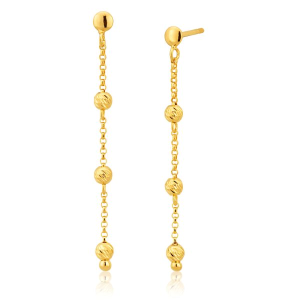 9ct Yellow Gold Silver Filled trio Beads Drop Earrings Online