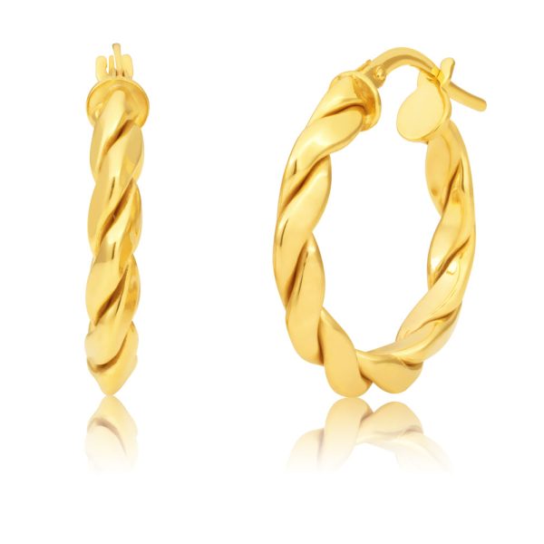 Silverfilled 9ct Yellow Gold Fancy Twist 15mm Hoop Earrings Online Hot Sale