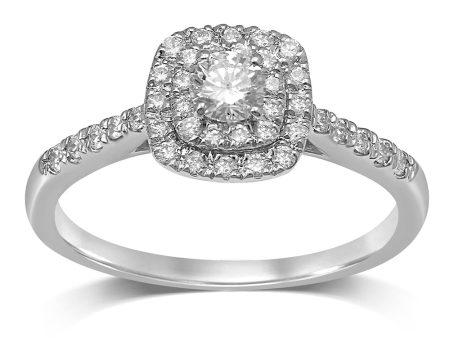 18ct White Gold 1 2 Carat Brilliant Diamond Double Halo Cushion Shaped Ring Online