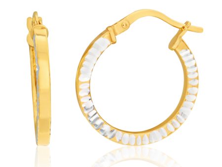 9ct Yellow Gold Silver Filled Side Diamond Cut Hoops Earrings Discount