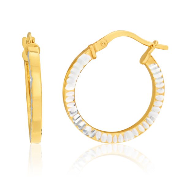 9ct Yellow Gold Silver Filled Side Diamond Cut Hoops Earrings Discount