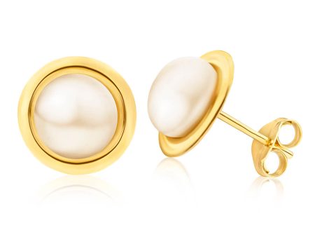 9ct Yellow Gold 7mm Freshwater Pearl Studs Discount