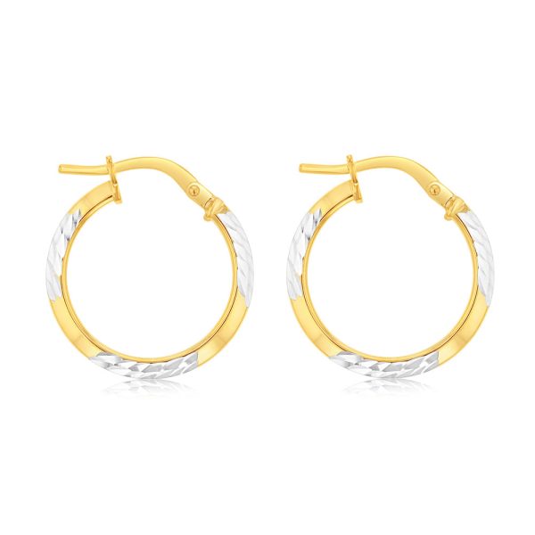 Silverfilled 9ct Yellow Gold 15mm Hoop Earrings With Diamond Cut Details Online Hot Sale