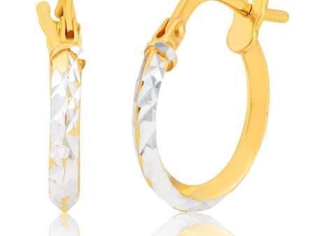 9ct Yellow Gold Silver Filled 10mm Hoop Earrings With Diamond Cut Surface Cheap