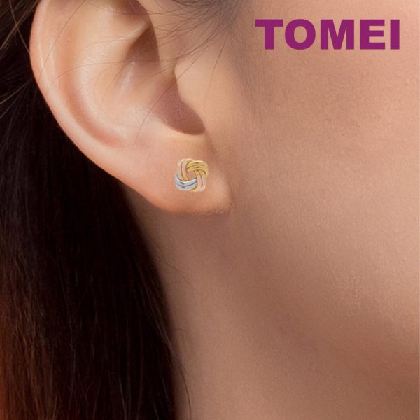 TOMEI Trio Tone Knot Earrings, Gold 585 Online now