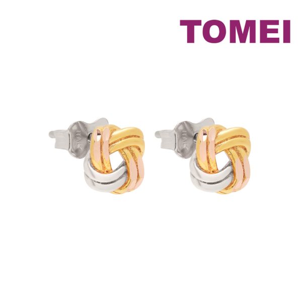 TOMEI Trio Tone Knot Earrings, Gold 585 Online now